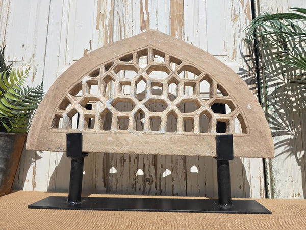 Antique Architectural Carved Stone Panel Jhali Window Fanlight Home Garden Decor