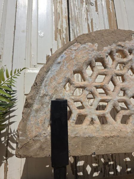Antique Architectural Carved Stone Panel Jhali Window Fanlight Home Garden Decor