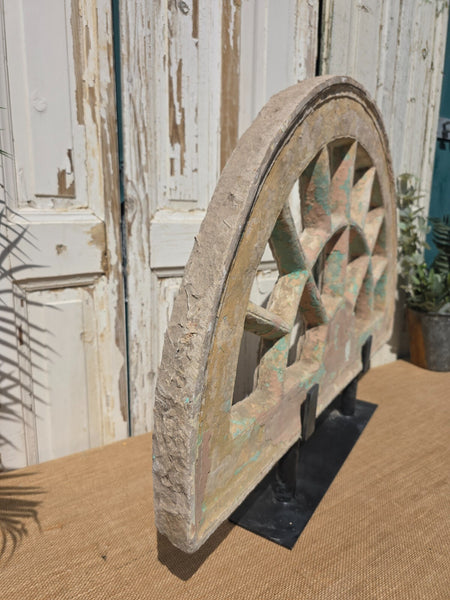 Antique Architectural Carved Stone Panel Jhali Window Fanlight Home Garden Decor