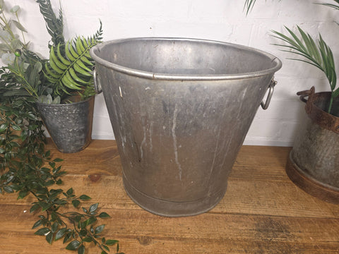 Large Vintage Rustic Metal Galvanised Stainless Steel Pail Garden Planter