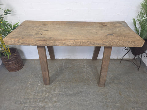 Antique Primitive Rustic Wooden Butchers Block Console Hallway Table Pig Bench