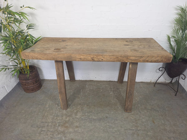 Antique Primitive Rustic Wooden Butchers Block Console Hallway Table Pig Bench