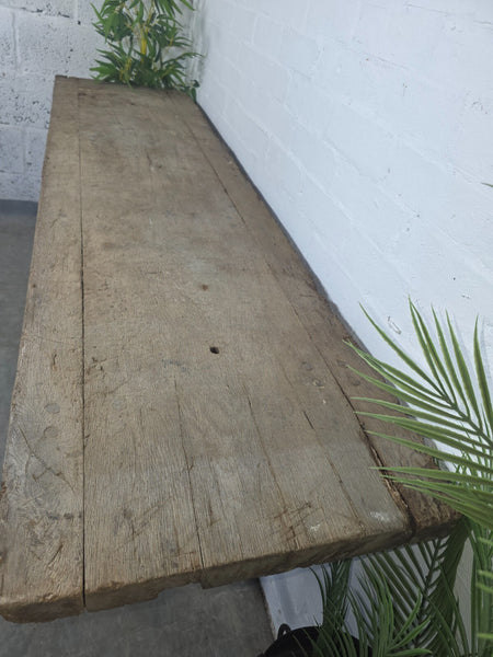 Antique Primitive Rustic Wooden Butchers Block Console Hallway Table Pig Bench