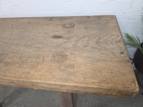 Antique Primitive Rustic Wooden Butchers Block Console Hallway Table Pig Bench