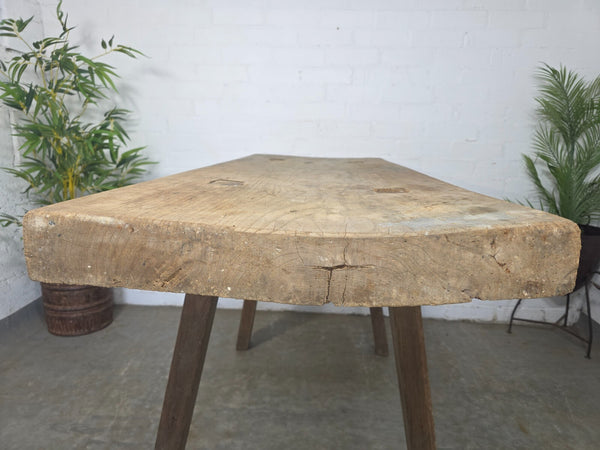 Antique Primitive Rustic Wooden Butchers Block Console Hallway Table Pig Bench