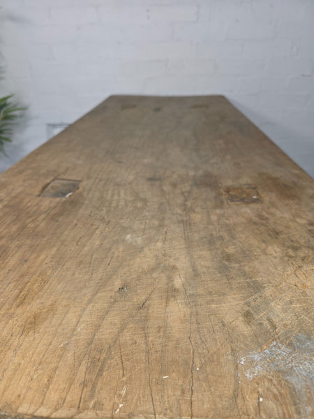 Antique Primitive Rustic Wooden Butchers Block Console Hallway Table Pig Bench