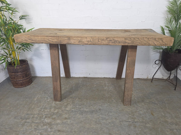 Antique Primitive Rustic Wooden Butchers Block Console Hallway Table Pig Bench