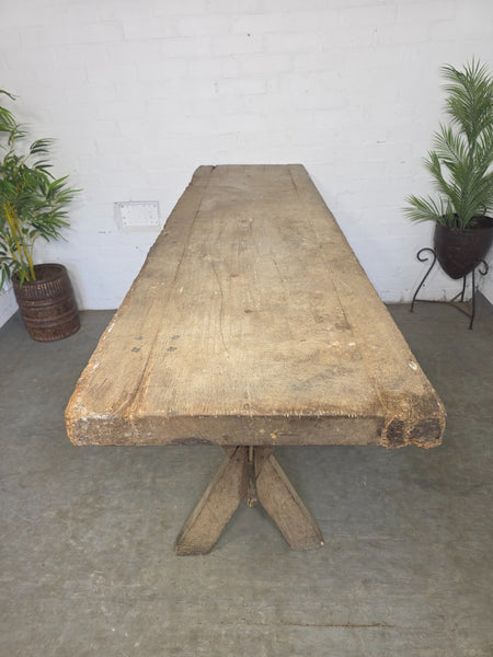 Antique Primitive Rustic Wooden Butchers Block Console Hallway Table Pig Bench