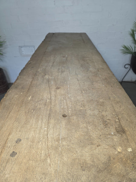 Antique Primitive Rustic Wooden Butchers Block Console Hallway Table Pig Bench