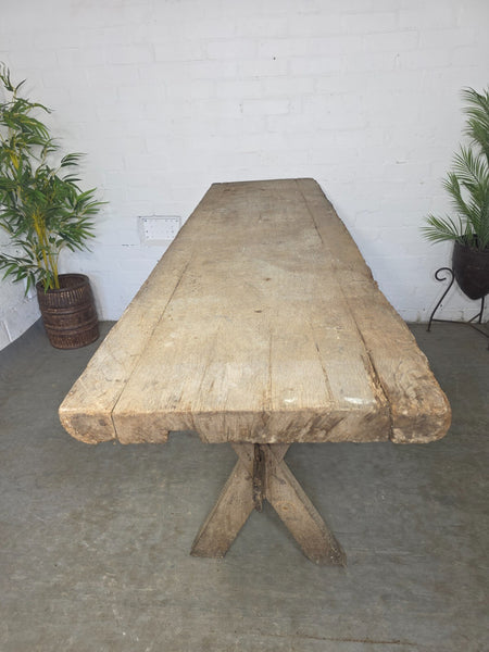 Antique Primitive Rustic Wooden Butchers Block Console Hallway Table Pig Bench