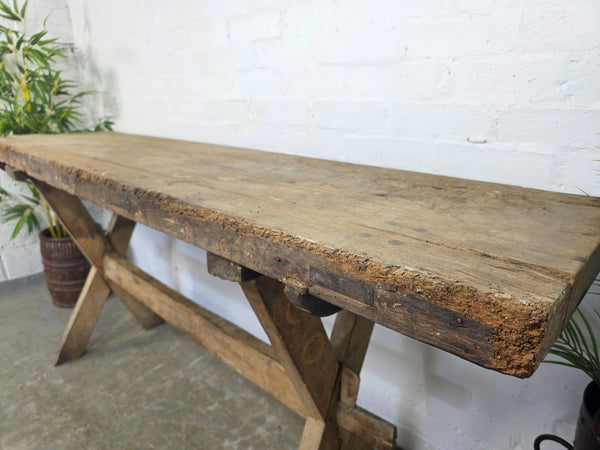 Antique Primitive Rustic Wooden Butchers Block Console Hallway Table Pig Bench