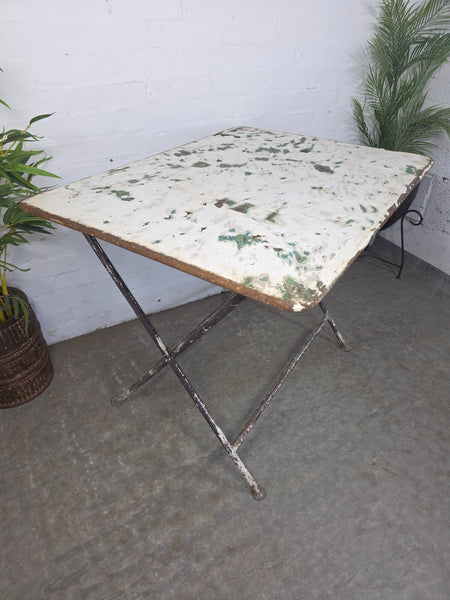 Vintage Green French Rustic Metal Folding Bistro Cafe Garden Patio Wine Table