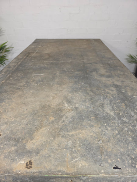 Large Antique French Rustic Galvanised Zinc Top Prep Potting Dining Table