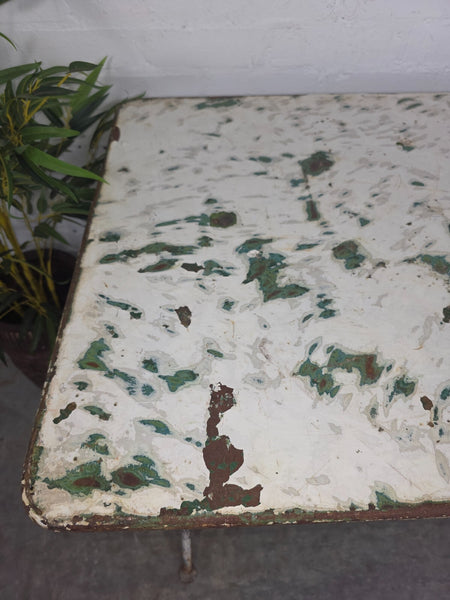 Vintage Green French Rustic Metal Folding Bistro Cafe Garden Patio Wine Table