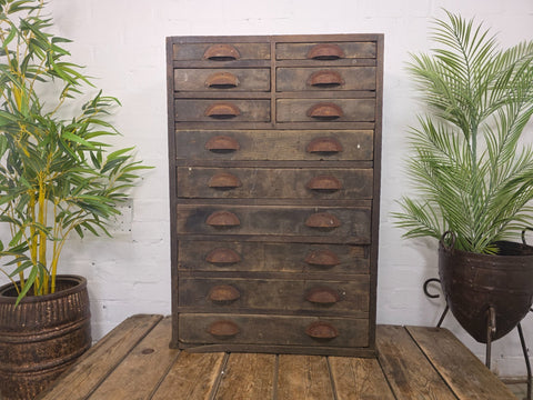 Antique Victorian Wooden Bank Of  Drawers Industrial Engineers Workshop Tools