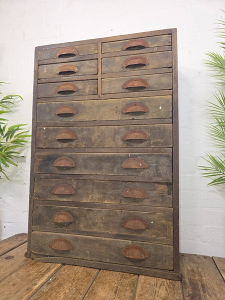 Antique Victorian Wooden Bank Of  Drawers Industrial Engineers Workshop Tools