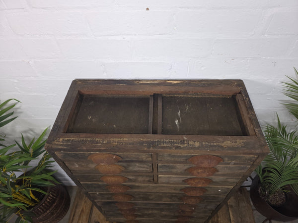 Antique Victorian Wooden Bank Of  Drawers Industrial Engineers Workshop Tools