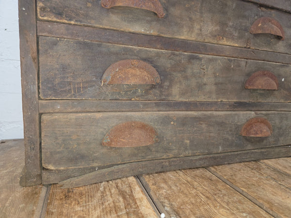Antique Victorian Wooden Bank Of  Drawers Industrial Engineers Workshop Tools