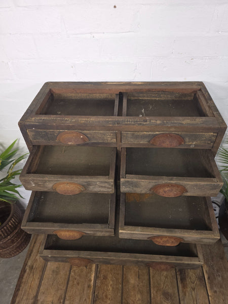 Antique Victorian Wooden Bank Of  Drawers Industrial Engineers Workshop Tools