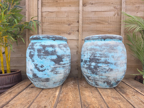 Rustic Blue Mediterranean Terracotta Olive Tree Garden Plant Pot Planter Urn