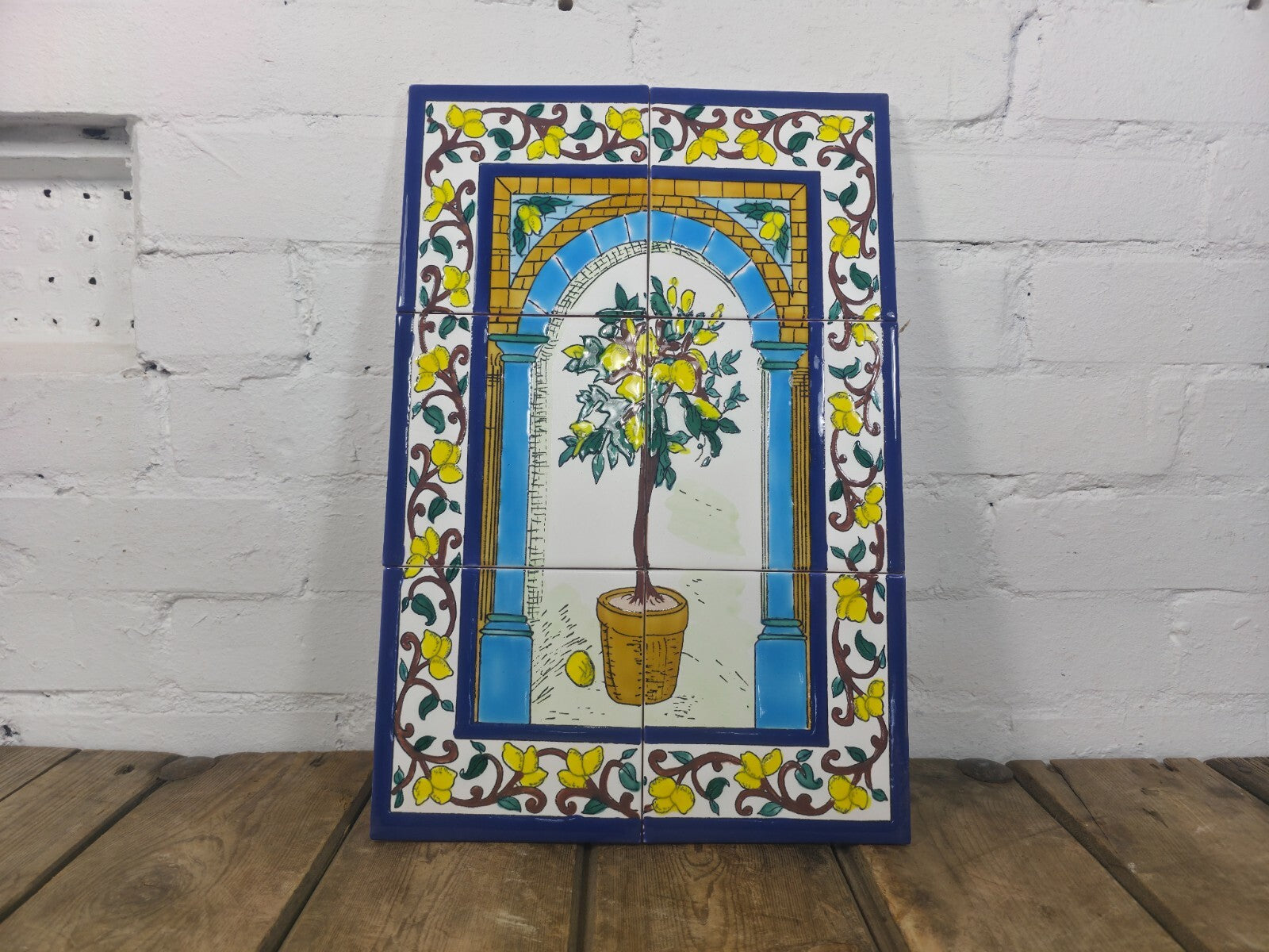 Italian Ceramic Hand Painted Terracotta Lemon Tree Kitchen Tiles Splashback