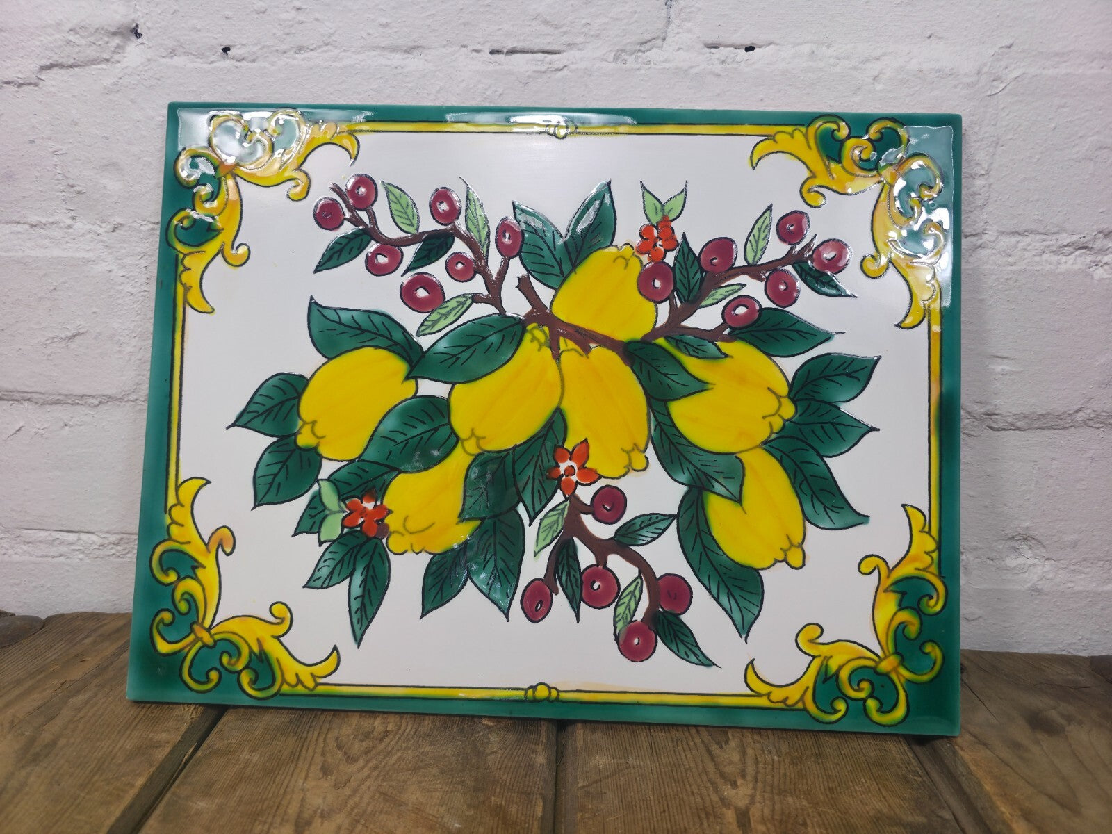 Italian Ceramic Hand Painted Terracotta Lemon Tree Kitchen Tiles Splashback