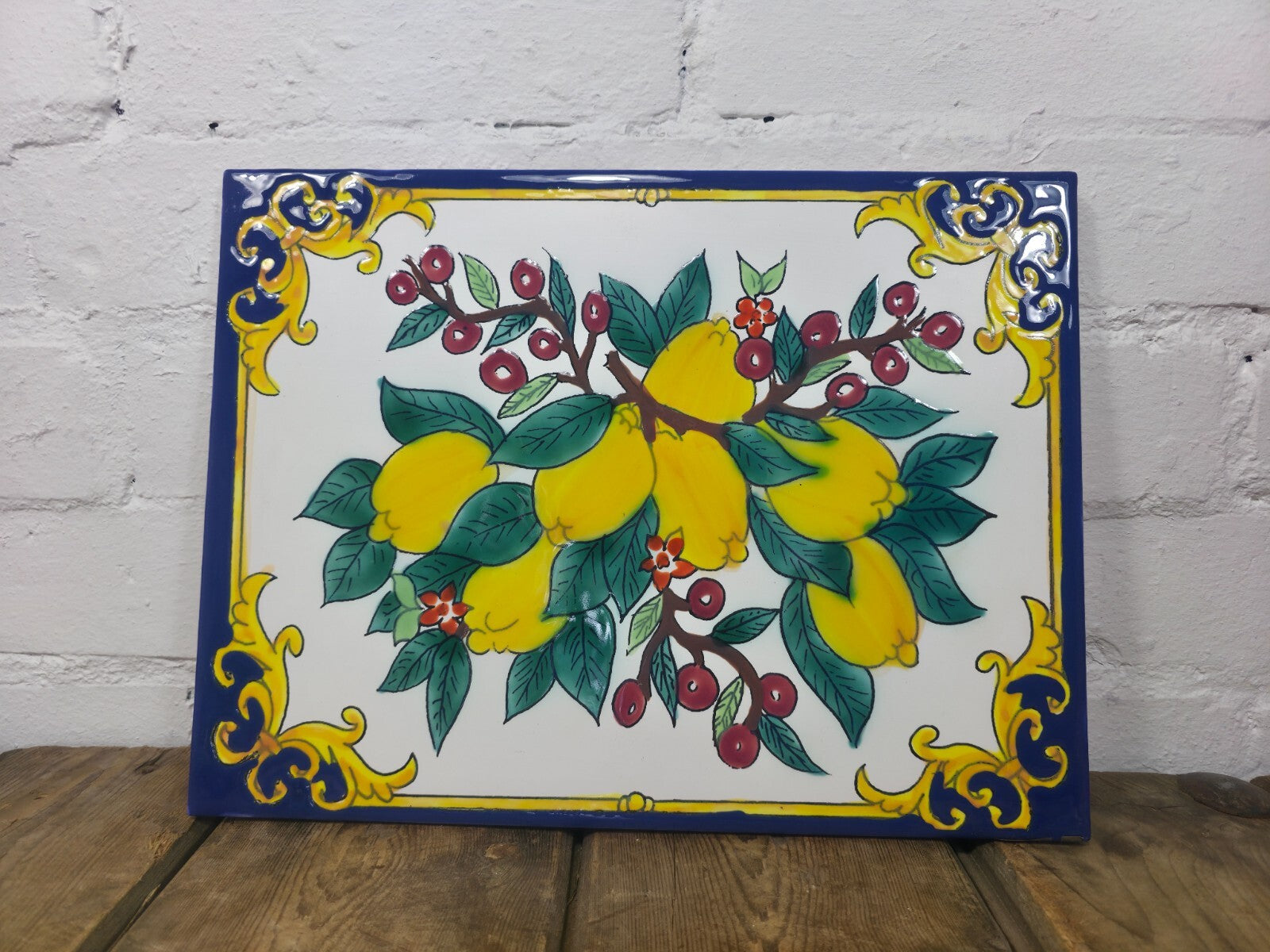 Italian Ceramic Hand Painted Terracotta Lemon Tree Kitchen Tiles Splashback