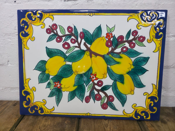 Italian Ceramic Hand Painted Terracotta Lemon Tree Kitchen Tiles Splashback