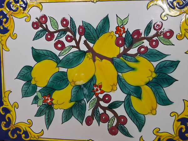 Italian Ceramic Hand Painted Terracotta Lemon Tree Kitchen Tiles Splashback