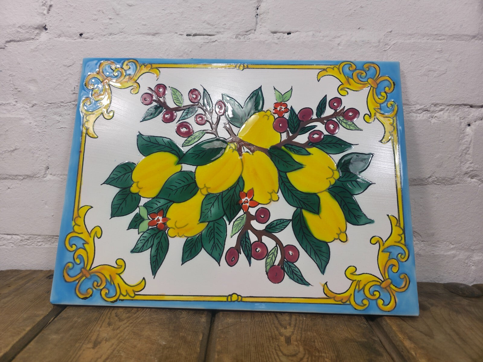 Italian Ceramic Hand Painted Terracotta Lemon Tree Kitchen Tiles Splashback
