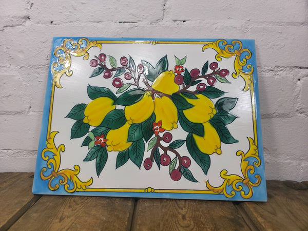 Italian Ceramic Hand Painted Terracotta Lemon Tree Kitchen Tiles Splashback