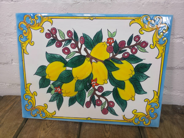 Italian Ceramic Hand Painted Terracotta Lemon Tree Kitchen Tiles Splashback