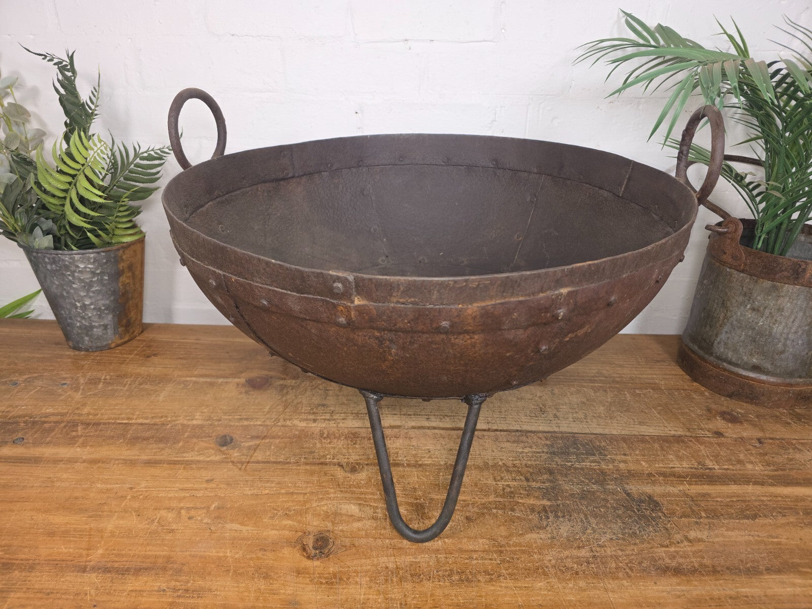 Large Antique Original Indian Kadai Fire Pit BBQ Drinks Ice Cooler Planter
