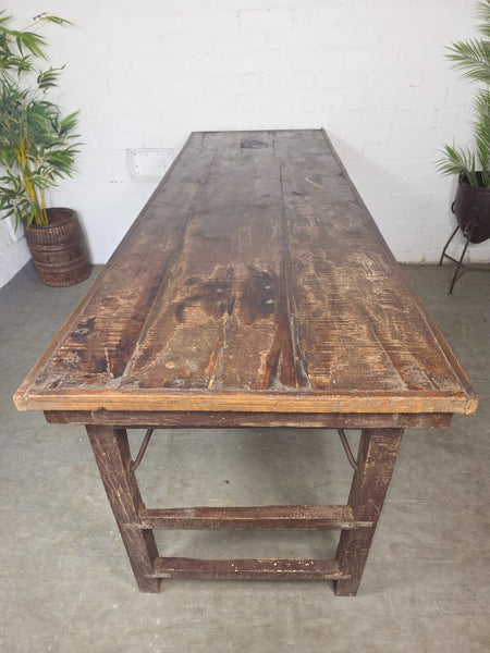 Large Vintage Rustic Indian Solid Wooden Folding Trestle Table Wedding Events
