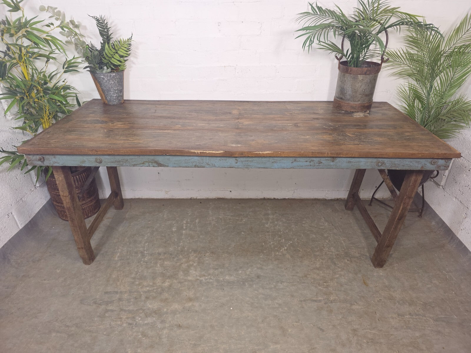 Large Vintage Rustic Indian Solid Wooden Folding Trestle Table Wedding Events