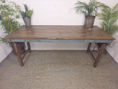 Large Vintage Rustic Indian Solid Wooden Folding Trestle Table Wedding Events