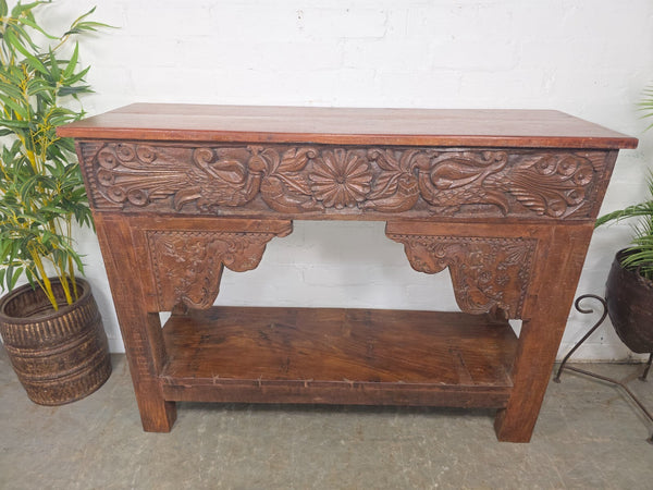 Reclaimed Vintage Hand Carved Indian Solid Wooden Hallway Console Table