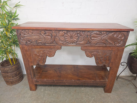 Reclaimed Vintage Hand Carved Indian Solid Wooden Hallway Console Table