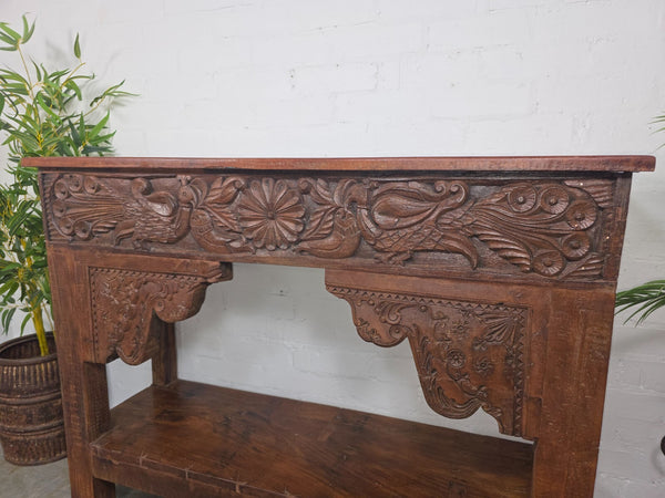 Reclaimed Vintage Hand Carved Indian Solid Wooden Hallway Console Table