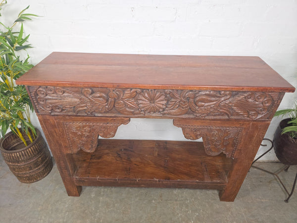 Reclaimed Vintage Hand Carved Indian Solid Wooden Hallway Console Table