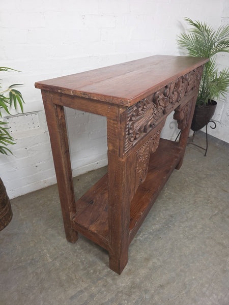 Reclaimed Vintage Hand Carved Indian Solid Wooden Hallway Console Table
