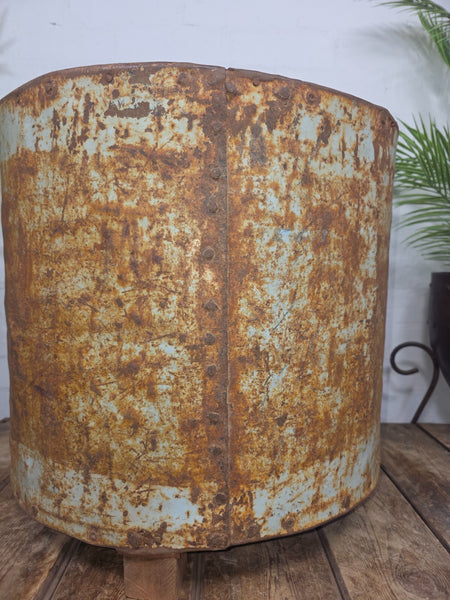 Vintage Reclaimed Galvanised Riveted Metal Barrel Drum Coffee Side Table