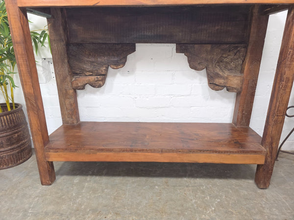 Reclaimed Vintage Hand Carved Indian Solid Wooden Hallway Console Table