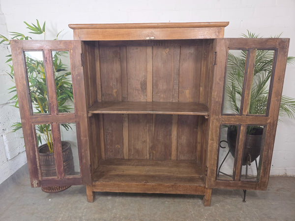 Vintage Indian Glazed Colonial Wooden Kitchen Bathroom Drinks Display Cabinet