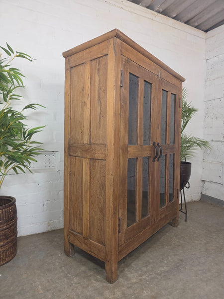 Vintage Indian Glazed Colonial Wooden Kitchen Bathroom Drinks Display Cabinet