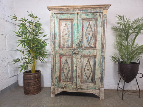 Vintage Antique Indian Solid Wooden Hand Carved Kitchen Cabinet Cupboard Armoire