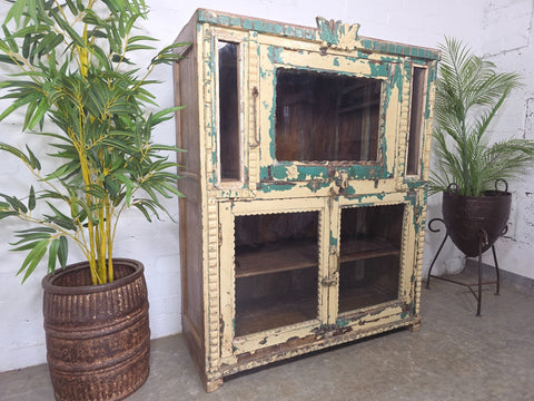 Vintage Indian Glazed Colonial Wooden Kitchen Bathroom Drinks Display Cabinet