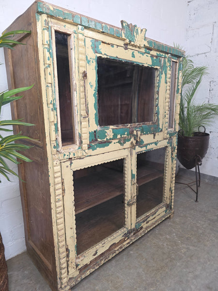 Vintage Indian Glazed Colonial Wooden Kitchen Bathroom Drinks Display Cabinet