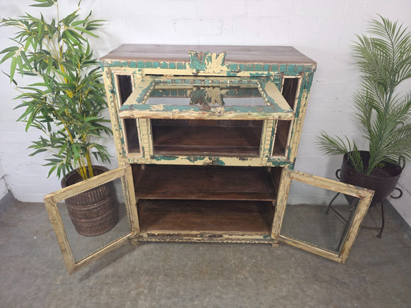 Vintage Indian Glazed Colonial Wooden Kitchen Bathroom Drinks Display Cabinet