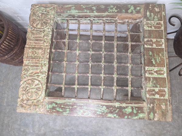 Vintage Reclaimed Indian Solid Wooden Iron Lattice Coffee Side Table Plant Stand